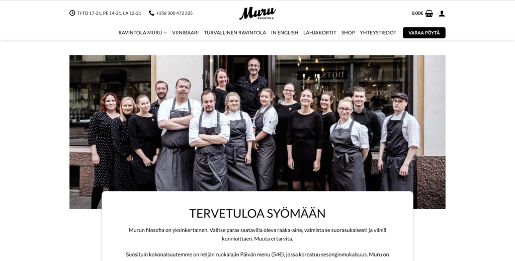 Muru dining verkkosivut referenssikuva etusivulta