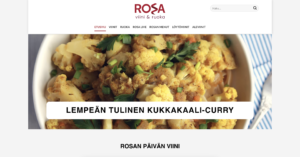 Rosa - viini ja ruoka verkkosivut referenssikuva etusivulta